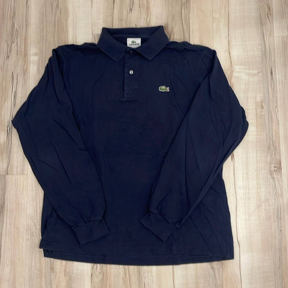 Lacoste long sleeve cotton polo in navy blue size men’s medium